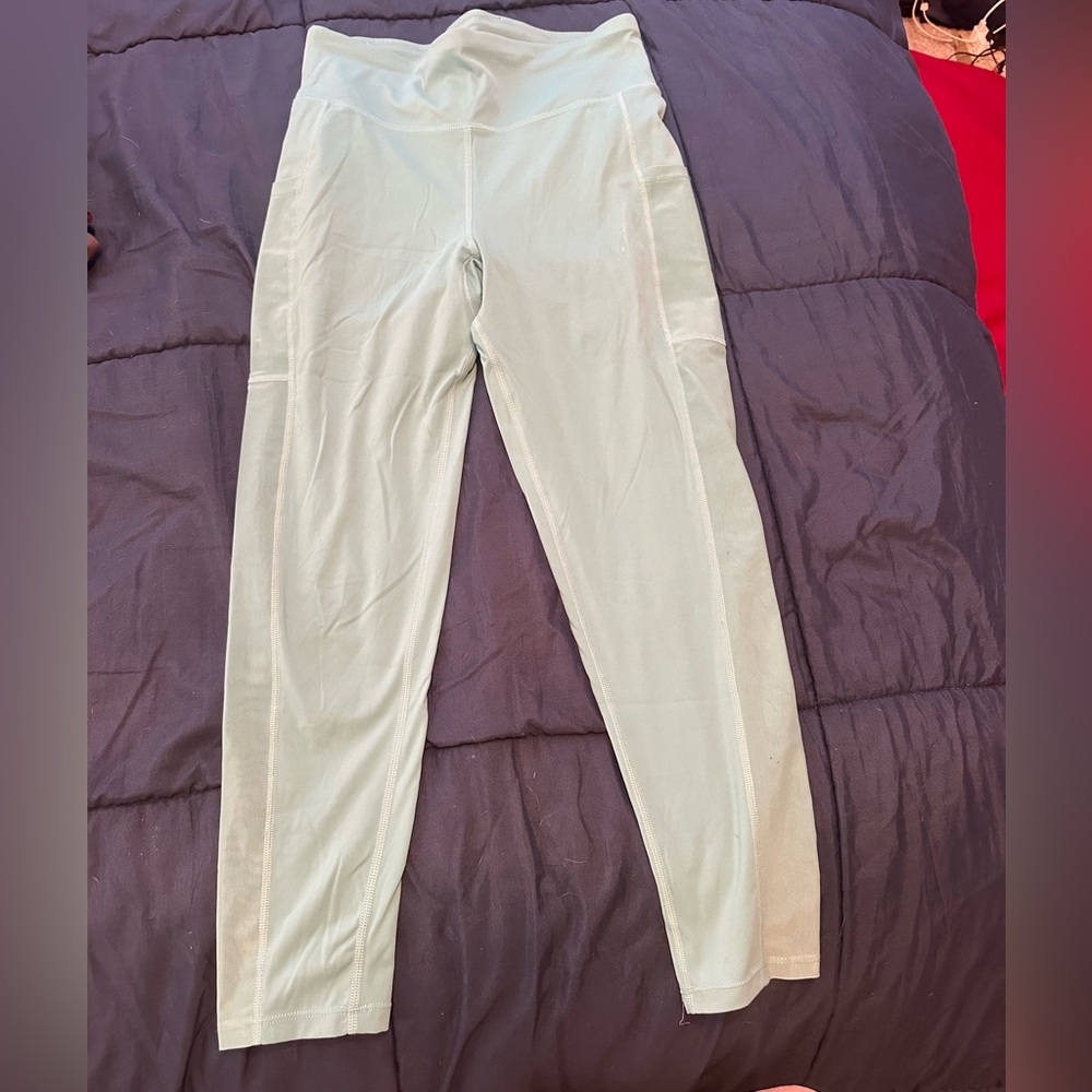 Crane Light Blue Athletic Leggings feat mesh side panels size medium